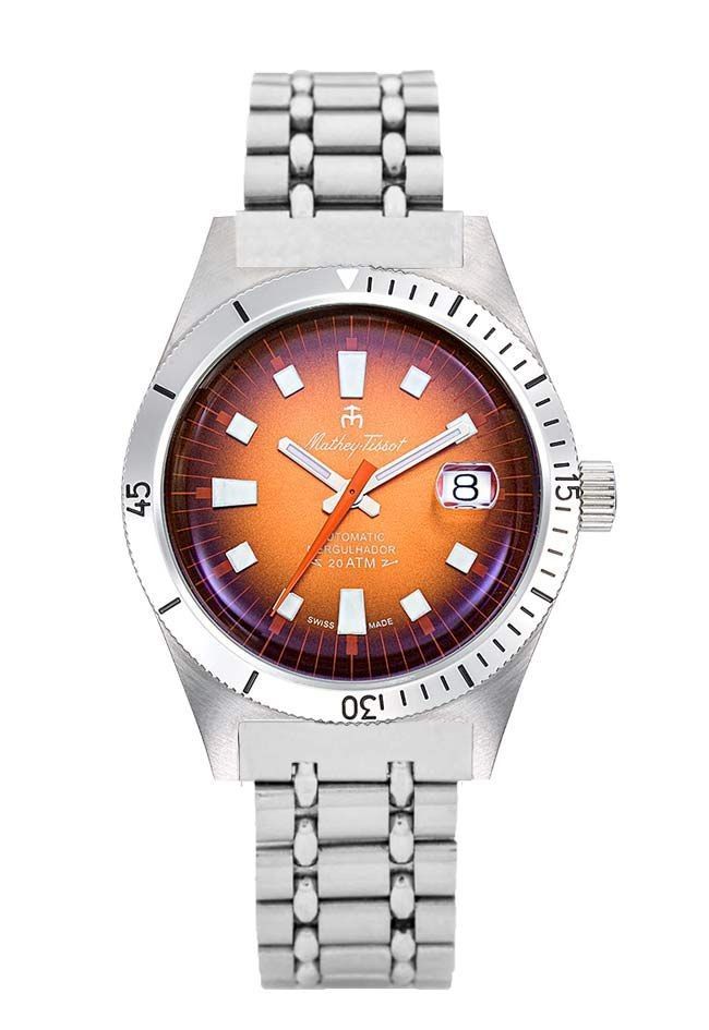 Mathey-Tissot Mergulhador Stainless Steel Orange Dial Automatic Diver's MRG3 200M Men's Watch Watch With Extra Strap