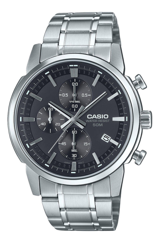 Casio Standard Analog Chronograph Stainless Steel Black Dial Quartz MTP-E510D-1A1V Men's Watch