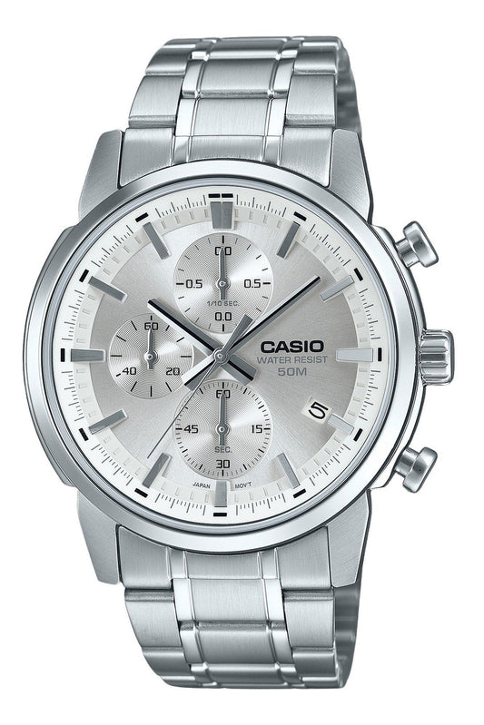 Casio Standard Analog Chronograph Stainless Steel Silver Dial Quartz MTP-E510D-7AV Men's Watch