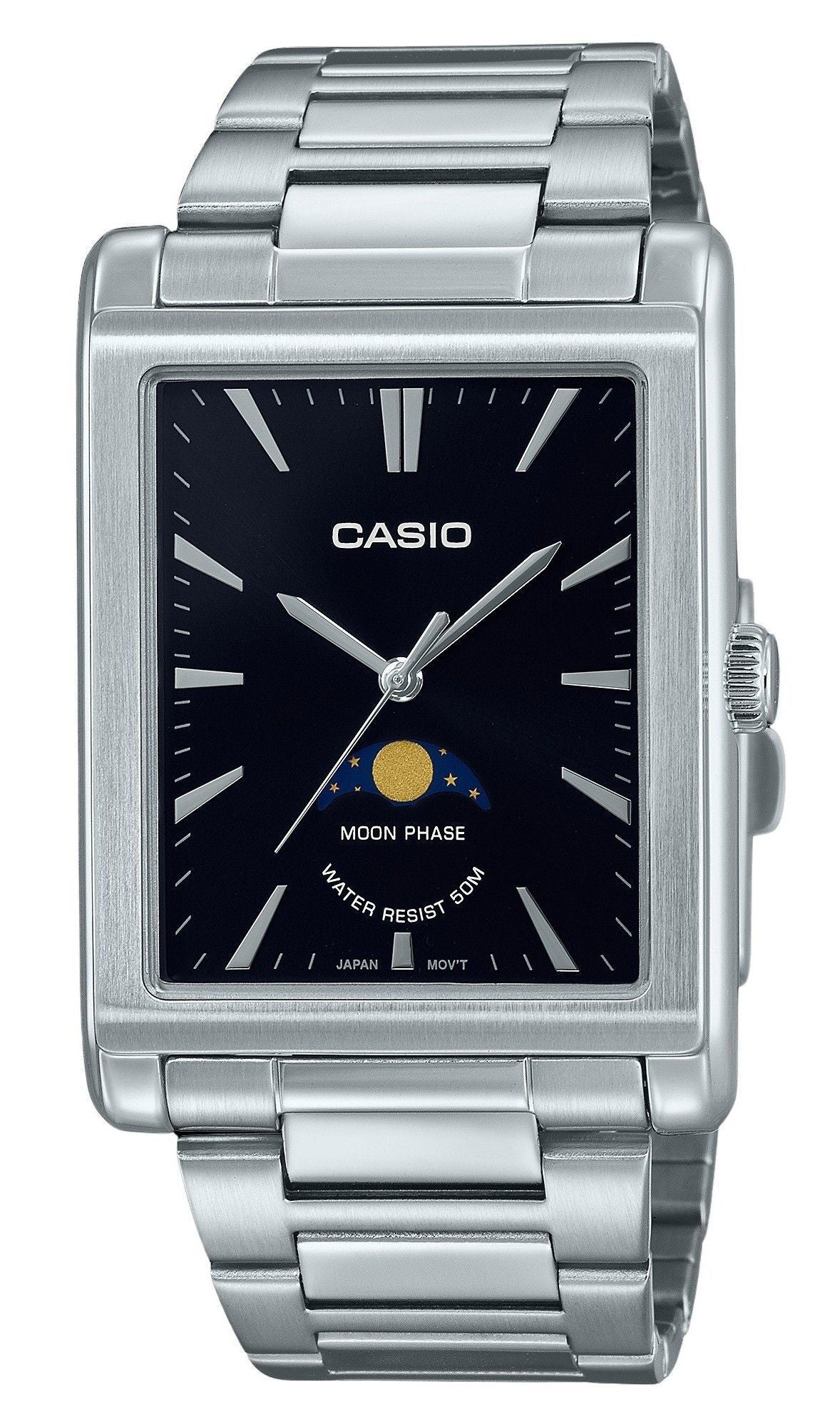 Casio Standard Analog Moon Phase Stainless Steel Black Dial Quartz MTP-M105D-1A Men's Watch