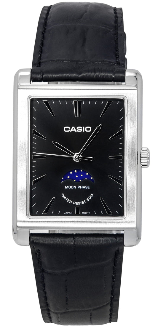 Casio Standard Analog Moon Phase Leather Strap Black Dial Quartz MTP-M105L-1A Men's Watch