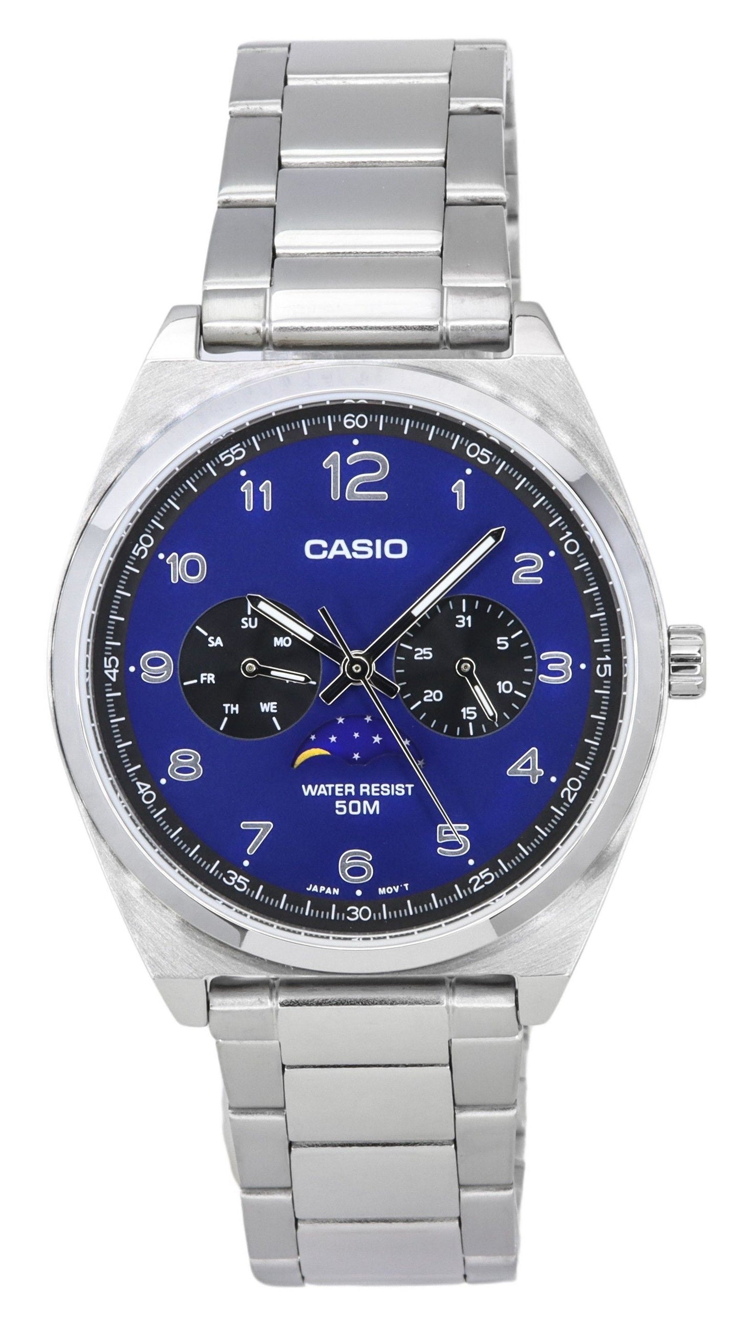 Casio Standard Analog Stainless Steel Moon Phase Blue Dial Quartz MTP-M300D-2A Men's Watch