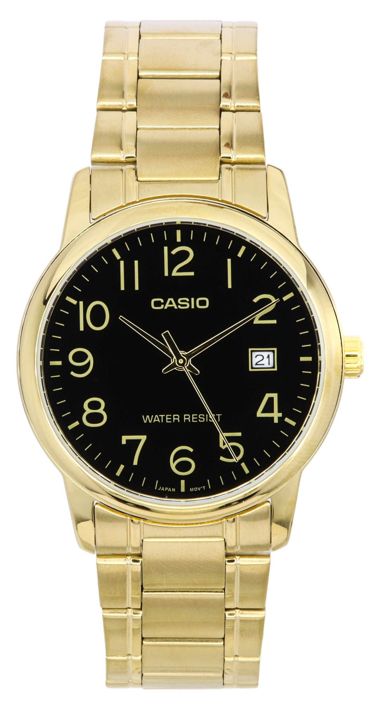 Casio Analog Gold Tone Stainless Steel Black Dial Quartz MTP-V002G-1B Men's Watch