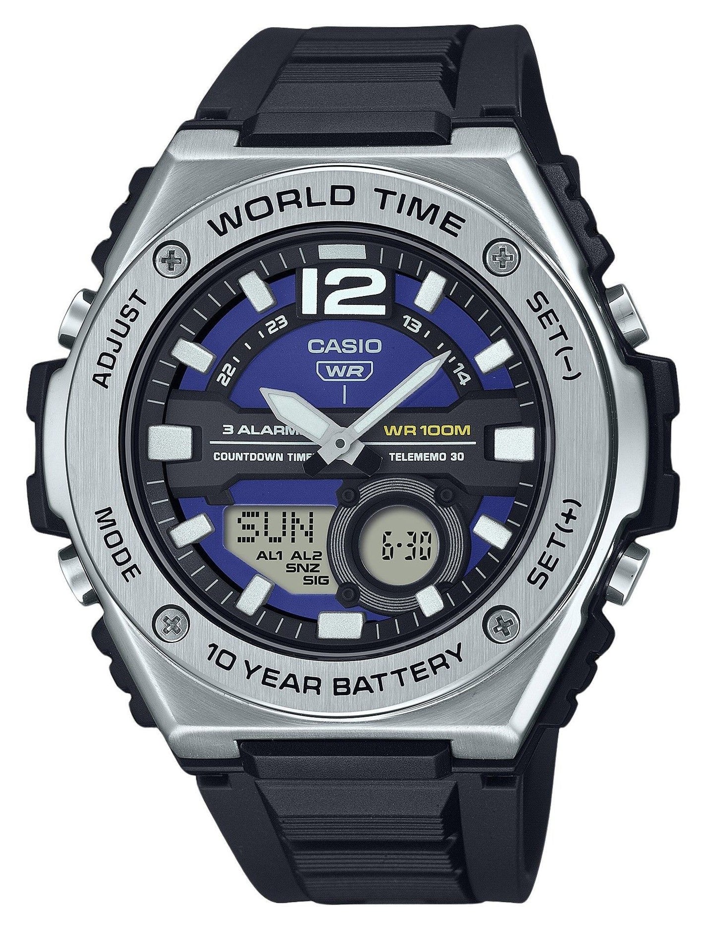 Casio Standard Analog Digital Resin Strap Blue Dial Quartz MWQ-100-2AV 100M Men's Watch