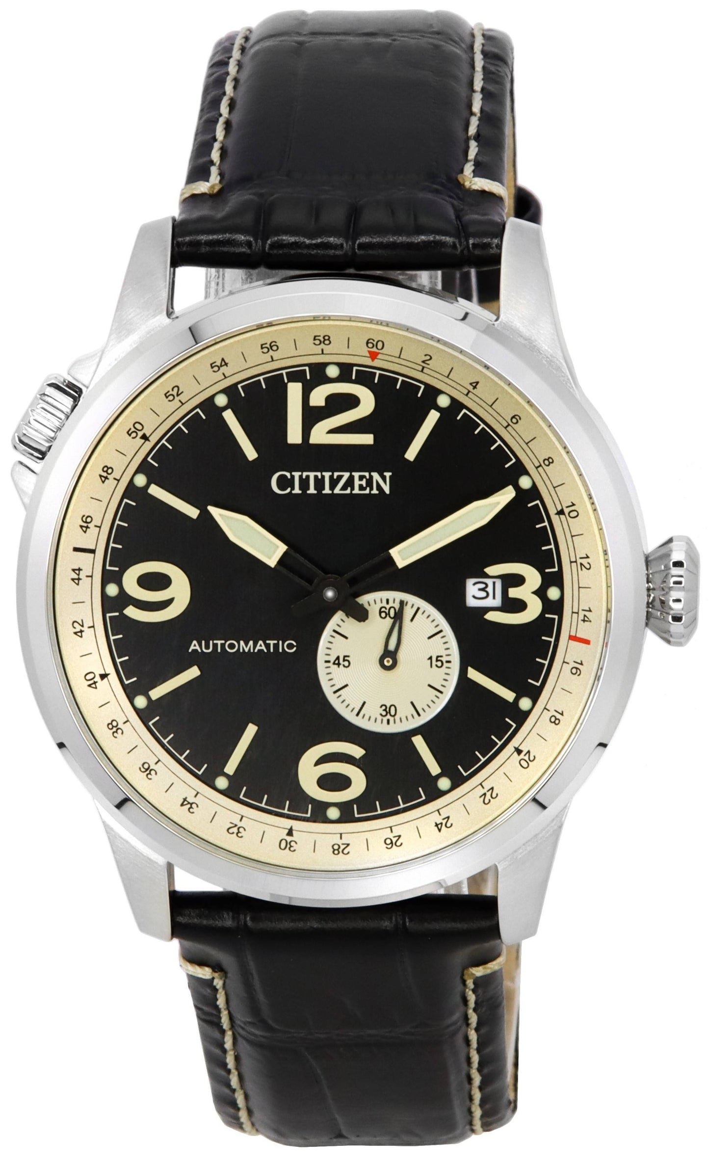 Citizen Leather Strap Black Dial Automatic NJ0140-17E 100M Men's Watch