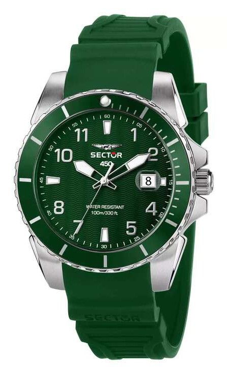 Sector 450 Silicone Strap Green Dial Quartz R3251276004 100M Men's Watch