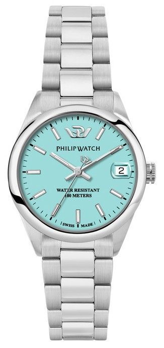 Philip Watch Swiss Made Caribe Urban Stainless Steel Turquoise Dial Quartz R8253597645 100M Women's Watch