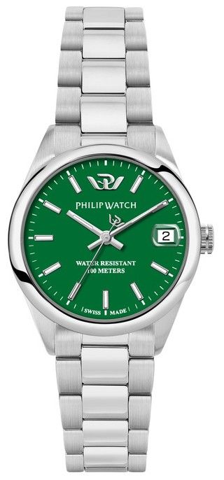 Philip Watch Swiss Made Caribe Urban Stainless Steel Green Dial Quartz R8253597647 100M Men's Watch