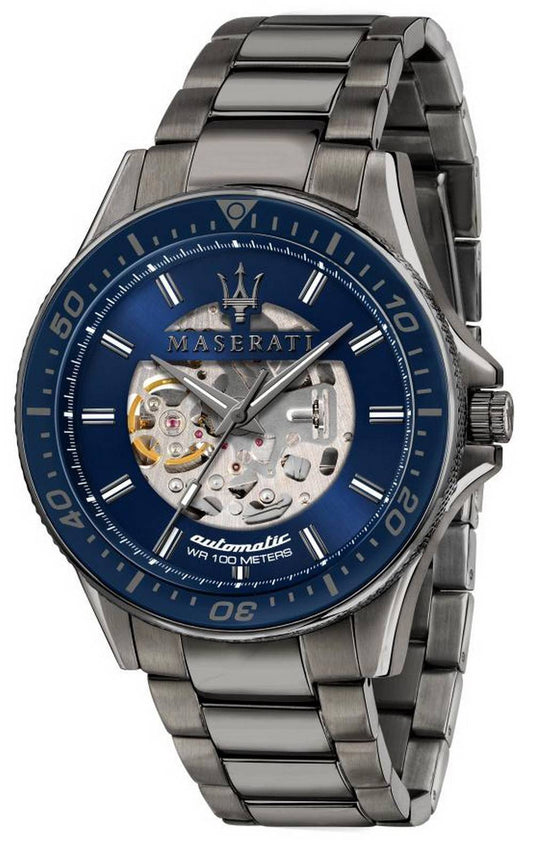 Maserati Sfida Skeleton Blue Dial Stainless Steel Automatic R8823140001 100M Men's Watch