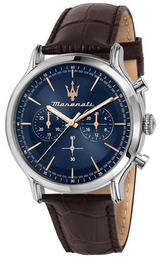 Maserati Epoca Chronograph Blue Dial Leather Strap Quartz R8871618014 100M Men's Watch