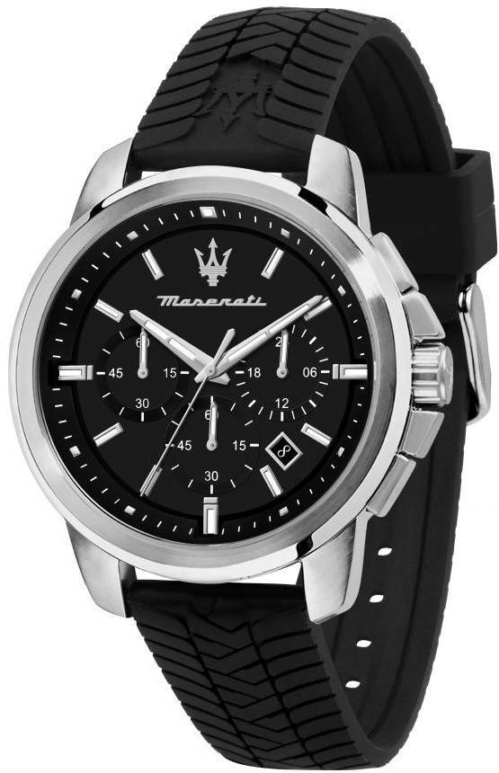 Maserati Successo Chronograph Silicone Strap Black Dial Quartz R8871621014 100M Men's Watch