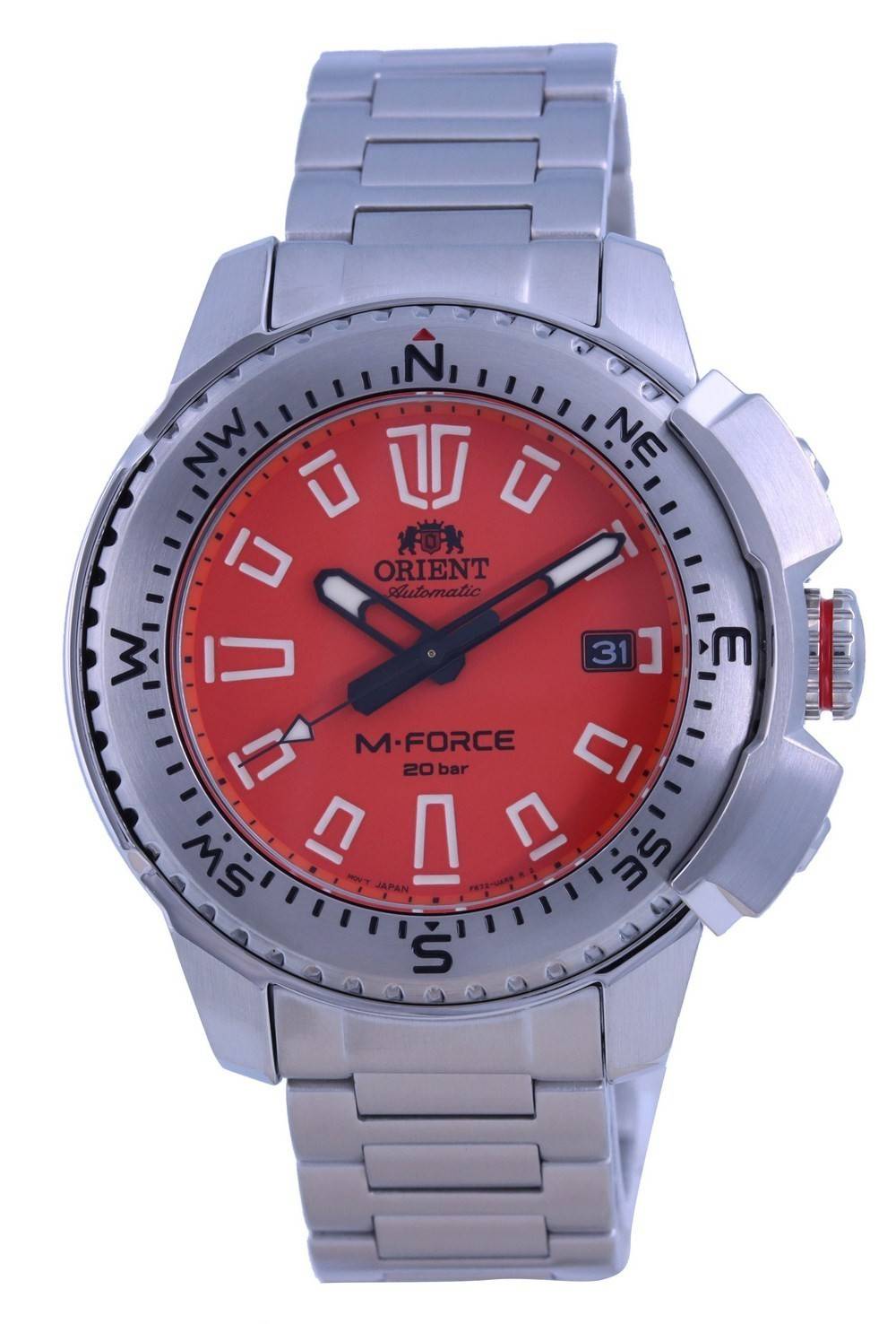 Orient M-Force Orange Dial Stainless Steel Automatic Diver's RA-AC0N02Y10B 200M Men's Watch