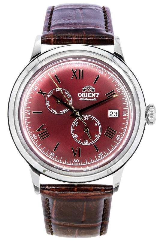 Orient Bambino GMT Version 8 Leather Strap Red Dial Automatic RA-AK0705R10B Men's Watch