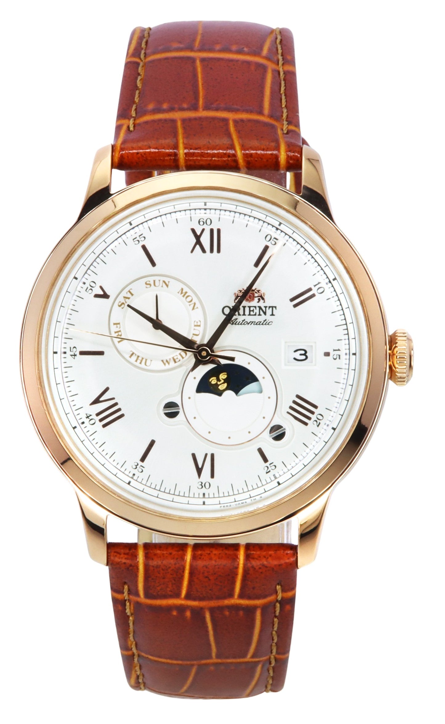 Orient Bambino Version 9 Classic Sun And Moon Phase Leather Strap White Dial Automatic RA-AK0801S00C Men's Watch