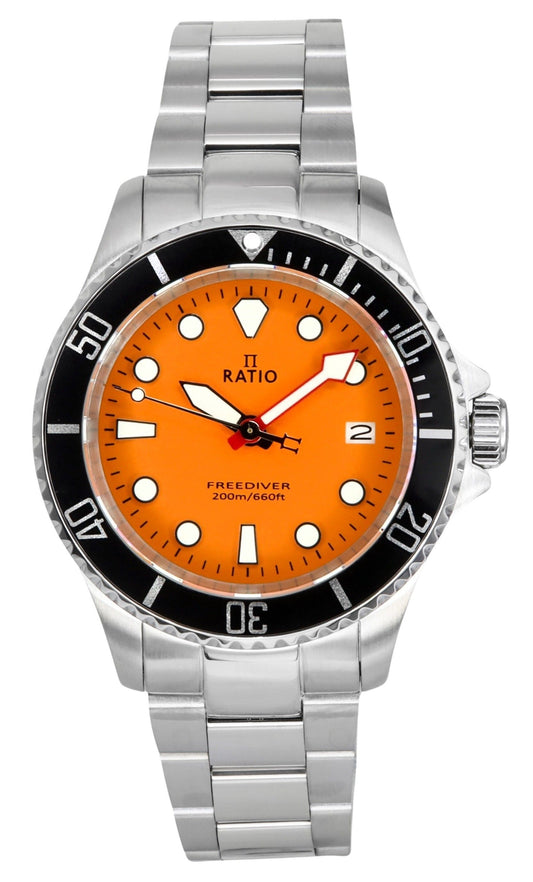 Ratio FreeDiver Sapphire Stainless Steel Orange Dial Quartz RTF035 200M Men's Watch