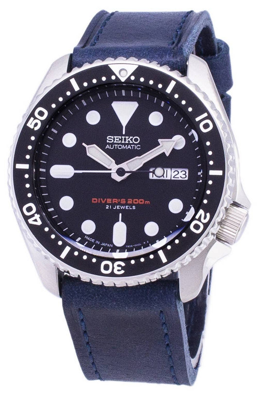 Seiko Automatic SKX007J1-var-LS13 Diver's 200M Japan Made Blue Leather Strap Men's Watch