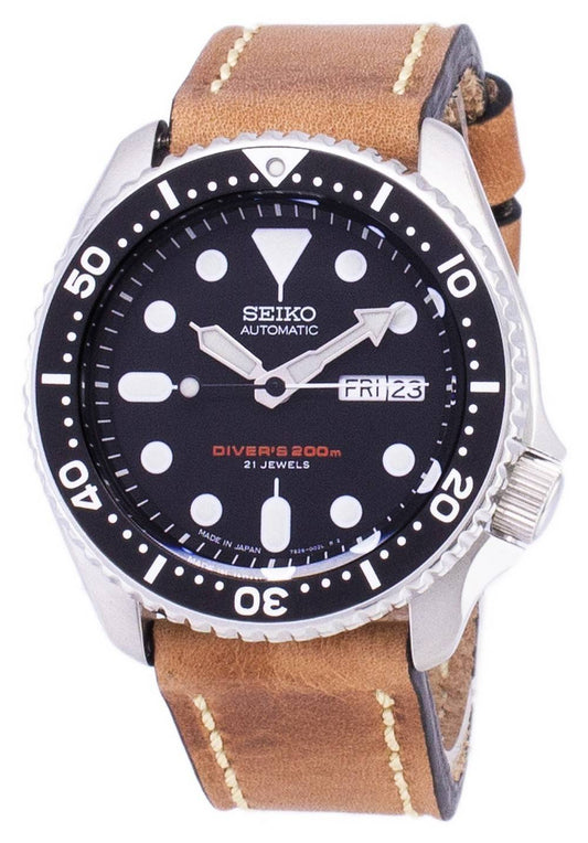 Seiko Automatic SKX007J1-var-LS17 Diver's 200M Japan Made Brown Leather Strap Men's Watch