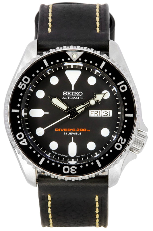 Seiko Automatic Diver's Ratio Black Leather SKX007J1-var-LS2 200M Men's Watch