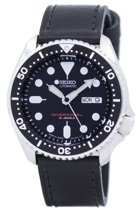 Seiko Automatic Diver's Black Leather SKX007J1-var-LS8 200M Men's Watch