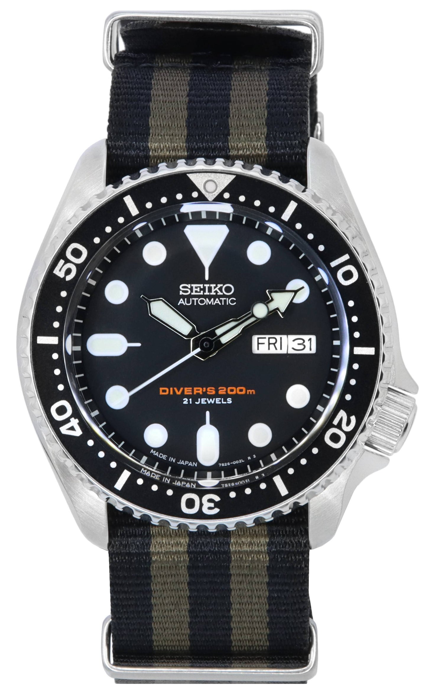 Seiko Black Dial Automatic Diver's SKX007J1-var-NATO21 200M Men's Watch