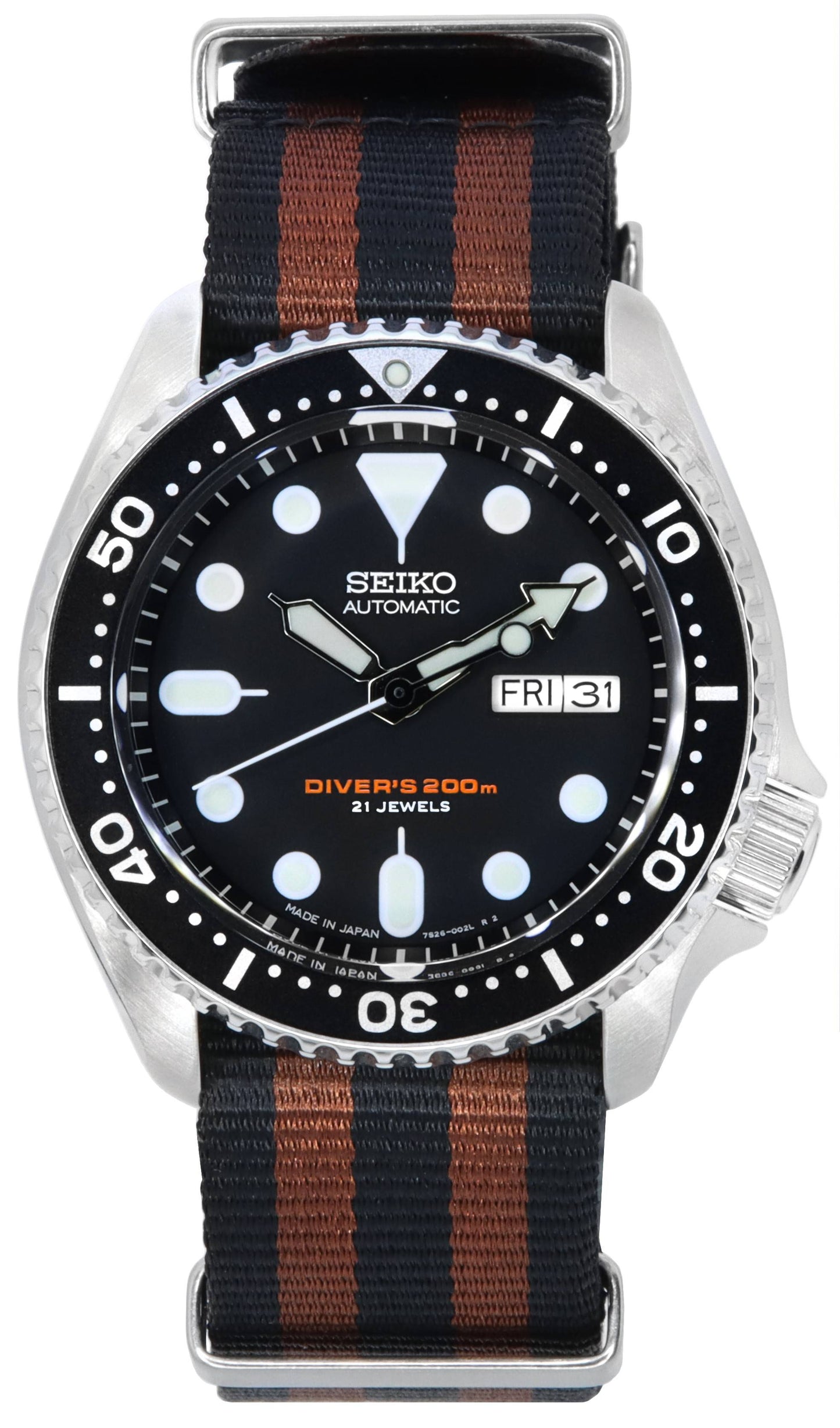 Seiko Black Dial Automatic Diver's SKX007J1-var-NATO22 200M Men's Watch