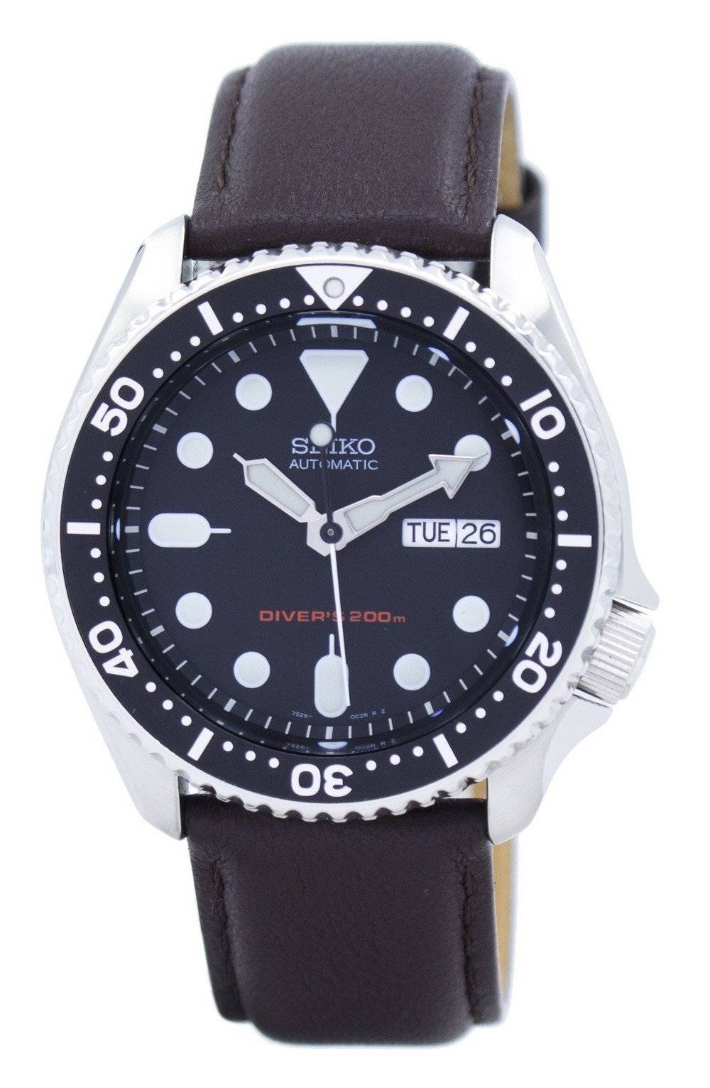 Seiko Automatic Diver's Dark Brown Leather SKX007K1-var-LS11 200M Men's Watch