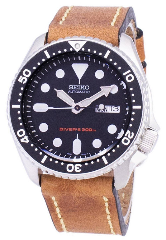 Seiko Automatic SKX007K1-var-LS17 Diver's 200M Brown Leather Strap Men's Watch