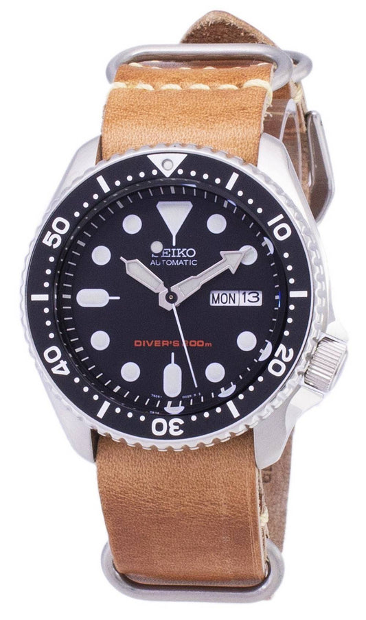 Seiko Automatic SKX007K1-var-LS18 Diver's 200M Brown Leather Strap Men's Watch