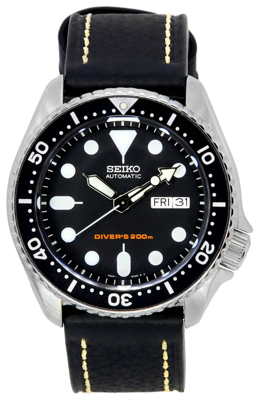 Seiko Automatic Diver's Ratio Black Leather SKX007K1-var-LS2 200M Men's Watch