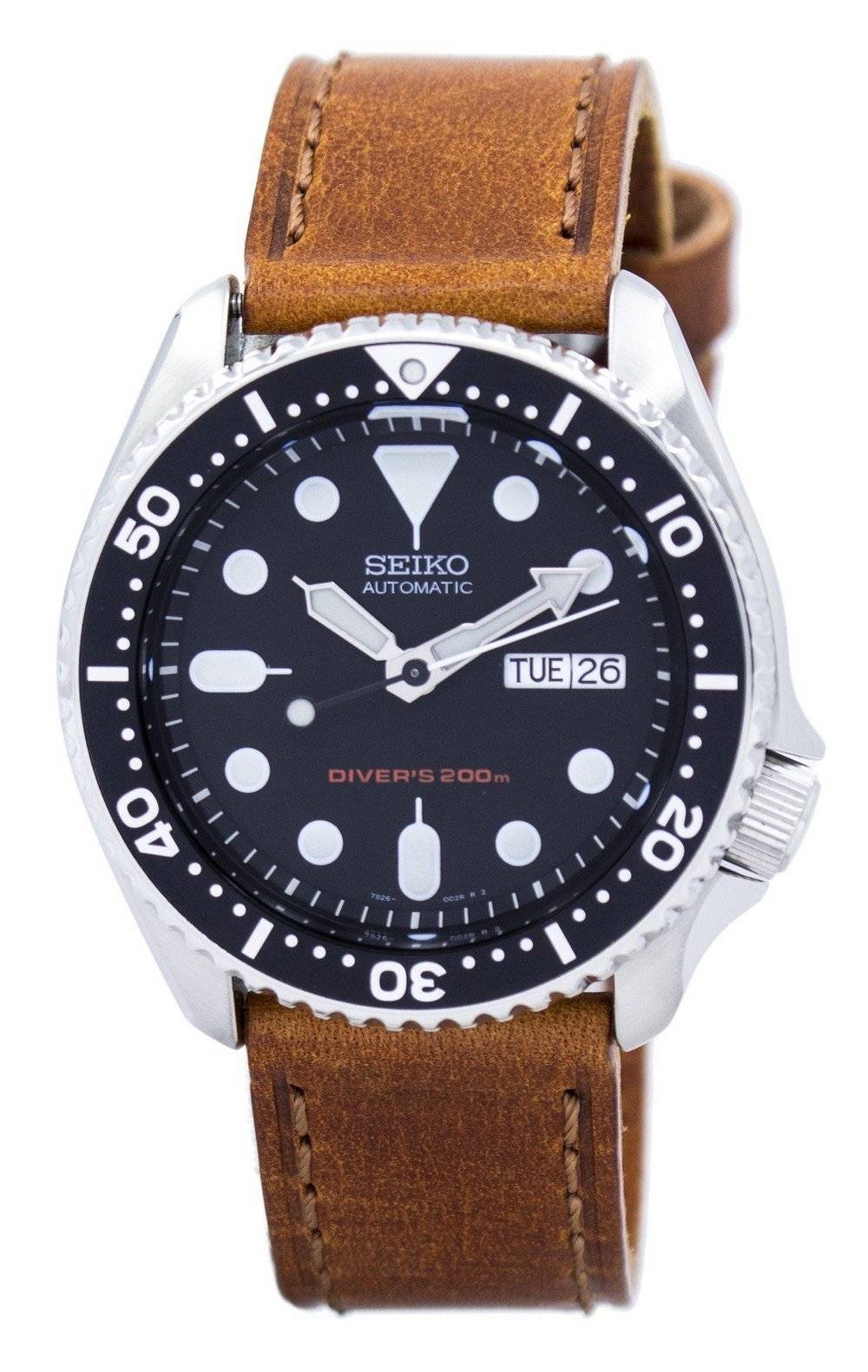 Seiko Automatic Diver's Brown Leather SKX007K1-var-LS9 200M Men's Watch