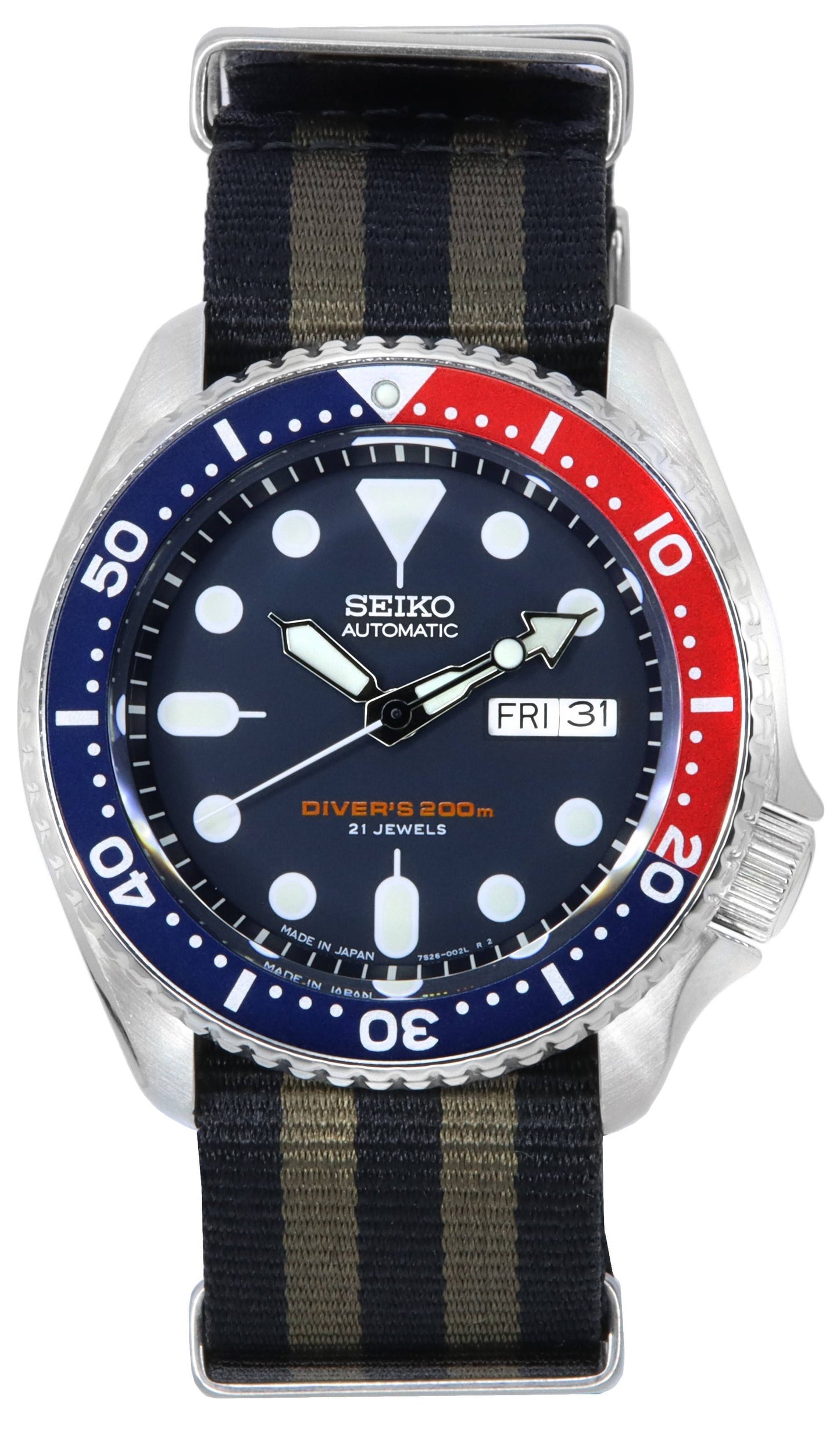 Seiko Blue Dial Automatic Diver's SKX009J1-var-NATO21 200M Men's Watch