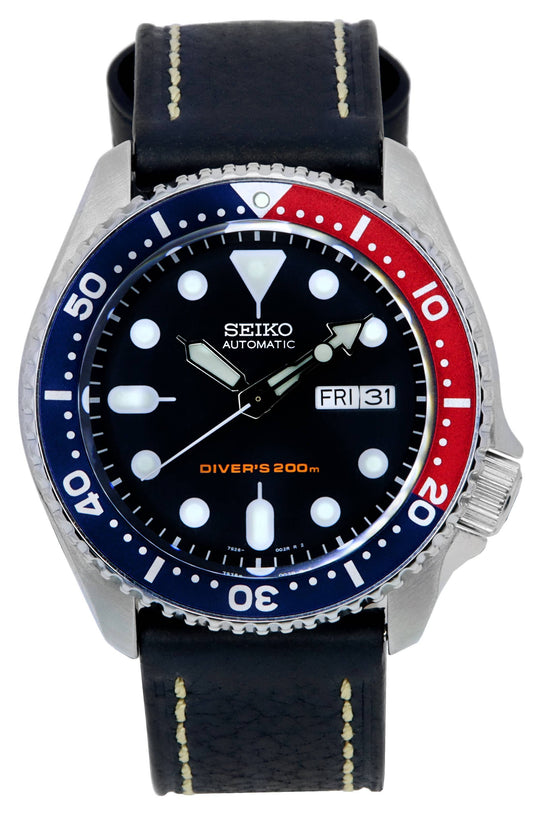 Seiko Automatic Diver's Ratio Black Leather SKX009K1-var-LS2 200M Men's Watch