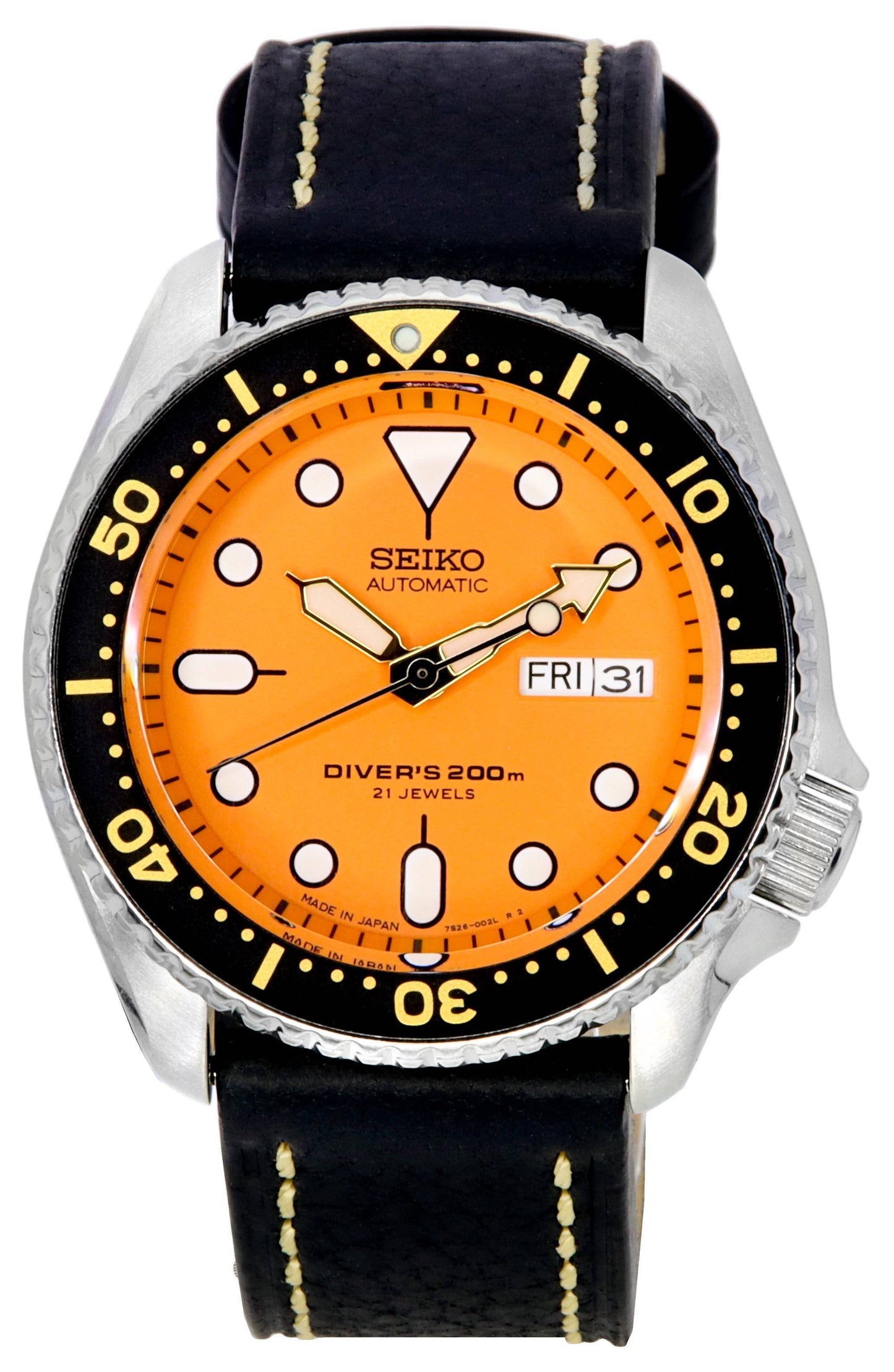 Seiko Automatic Diver's Ratio Black Leather SKX011J1-var-LS2 200M Men's Watch