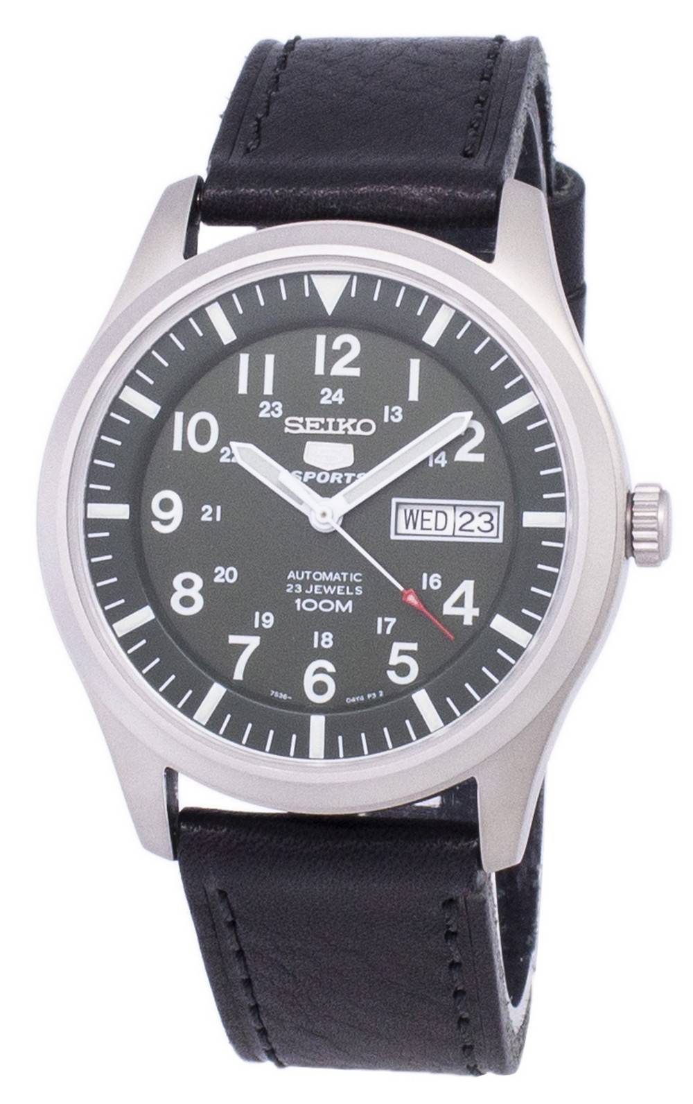 Seiko 5 Sports Automatic Black Leather SNZG09K1-var-LS8 100M Men's Watch