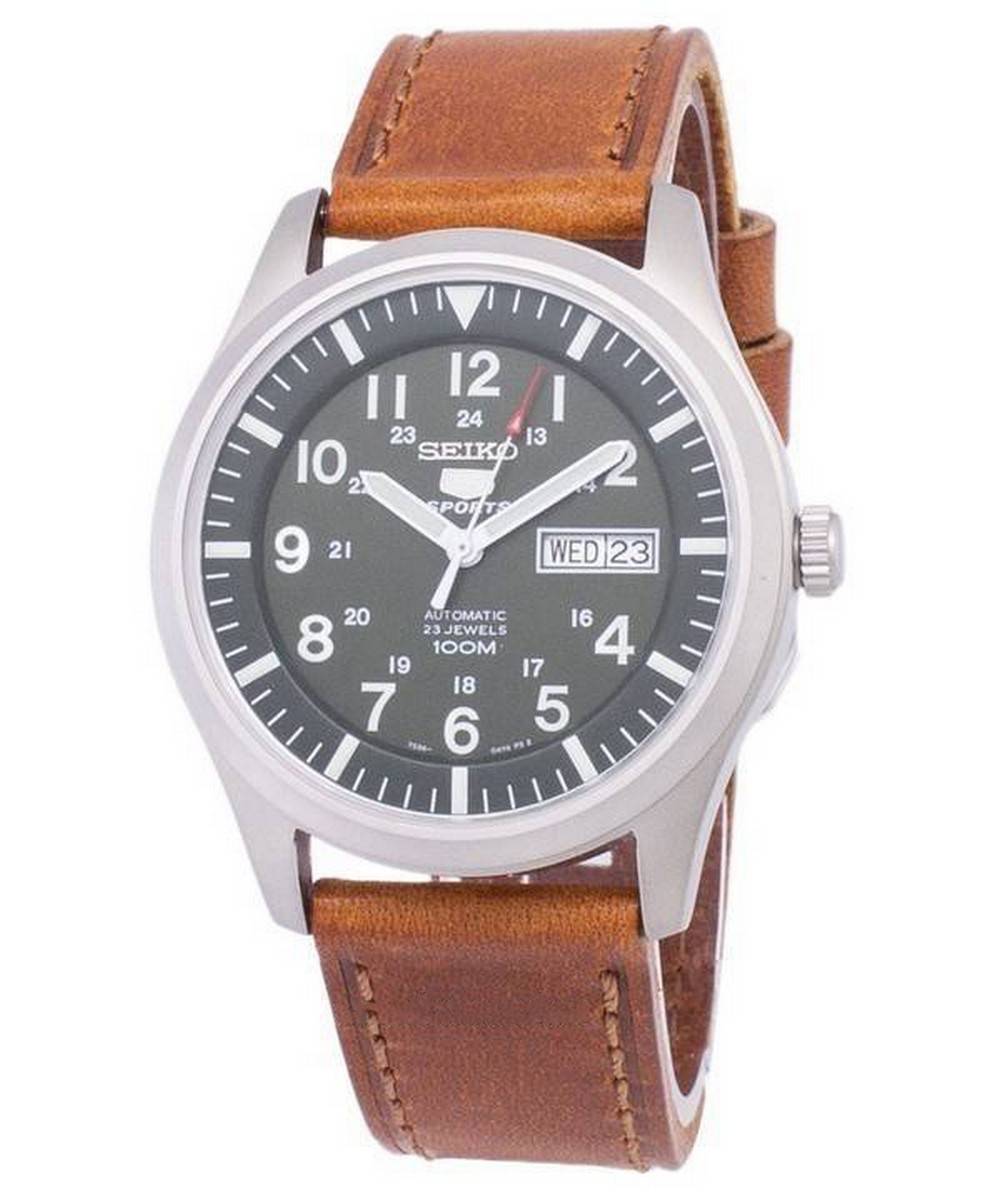 Seiko 5 Sports Automatic Ratio Brown Leather SNZG09K1-var-LS9 Men's Watch