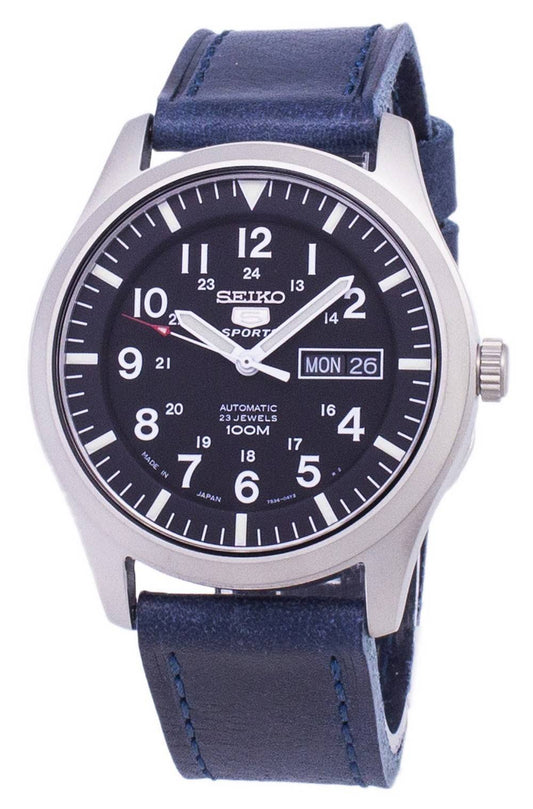 Seiko 5 Sports SNZG15J1-var-LS13 Japan Made Dark Blue Leather Strap Men's Watch