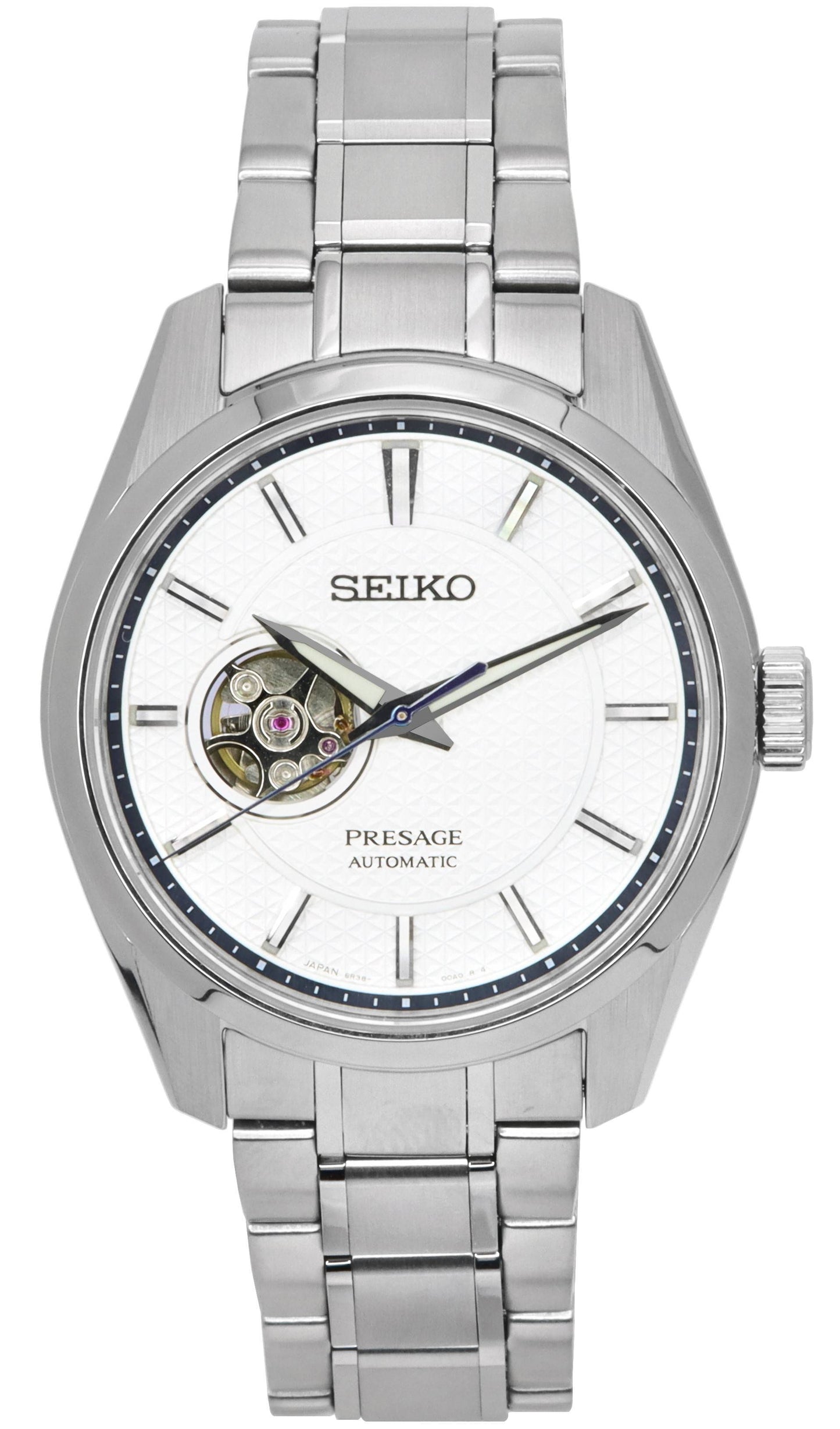 Seiko Presage Sharp Edged Open Heart White Dial Automatic SPB309 SPB309J1 SPB309J 100M Men's Watch