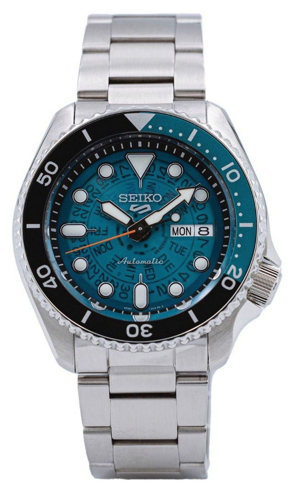 Seiko 5 Sports SKX Style Stainless Steel Transparent Teal Dial Automatic SRPJ45K1 100M Men's Watch