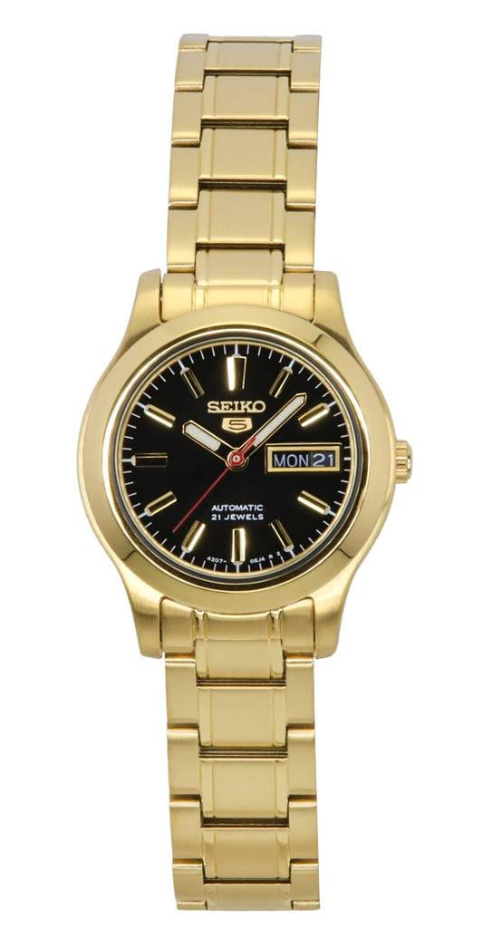 Seiko 5 Classic Gold Tone Stainless Steel Black Dial 21 Jewels Automatic SYMD96K1 Women's Watch