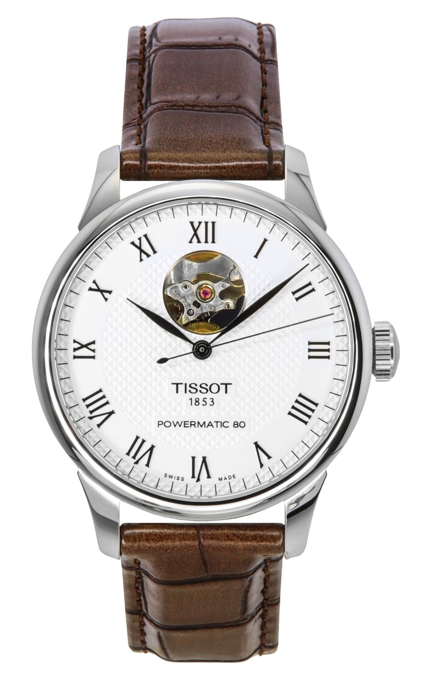 Tissot Le Locle Powermatic 80 Leather Strap Open Heart Silver Dial Automatic T006.407.16.033.01 Men's Watch