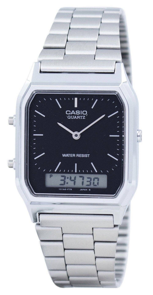 Refurbished Casio Vintage Analog Digital Stainless Steel Black Dial AQ-230A-1DHDF Unisex Watch