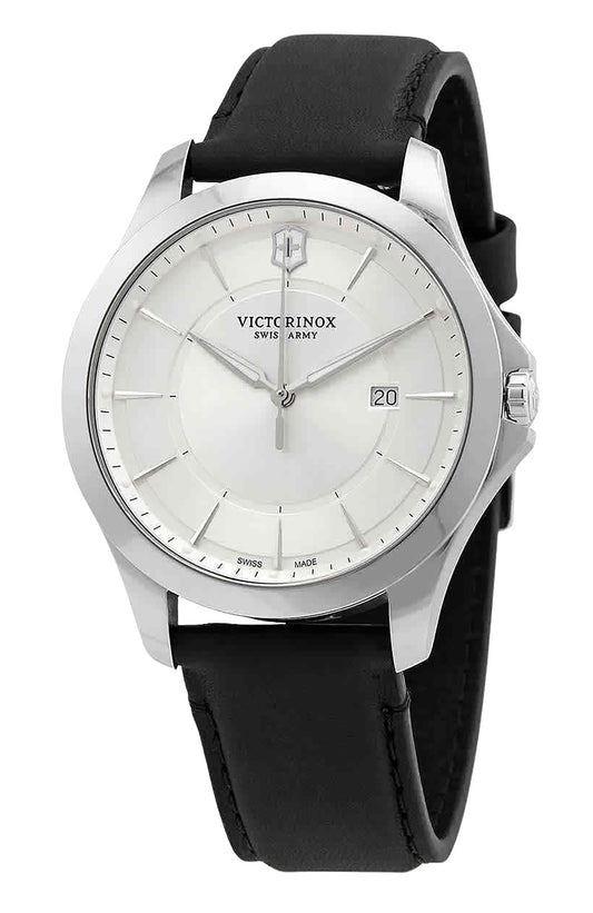 Victorinox Swiss Army Alliance Leather Strap Silver Dial Quartz 241905 100M Men's Watch