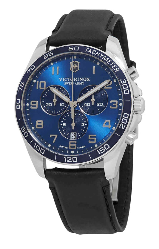 Victorinox Swiss Army Fieldforce Chronograph Leather Strap Blue Dial Quartz 241929 100M Men's Watch