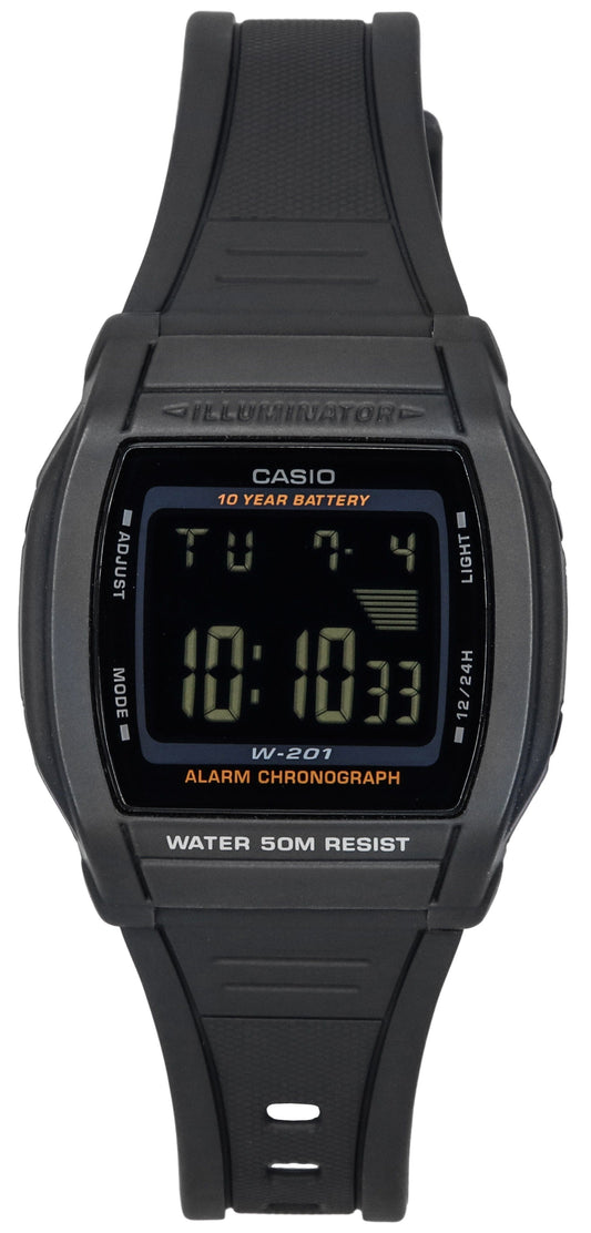 Casio Digital Sports Resin Strap Black Dial Quartz W-201-1B Men's Watch