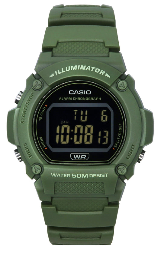 Casio Standard Illuminator Digital Green Resin Strap Quartz W-219HC-3B Men's Watch