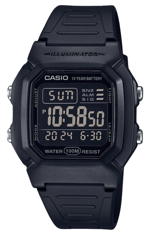 Casio Digital Black Dual Time Resin Strap Quartz W-800H-1BV 100M Men's Watch