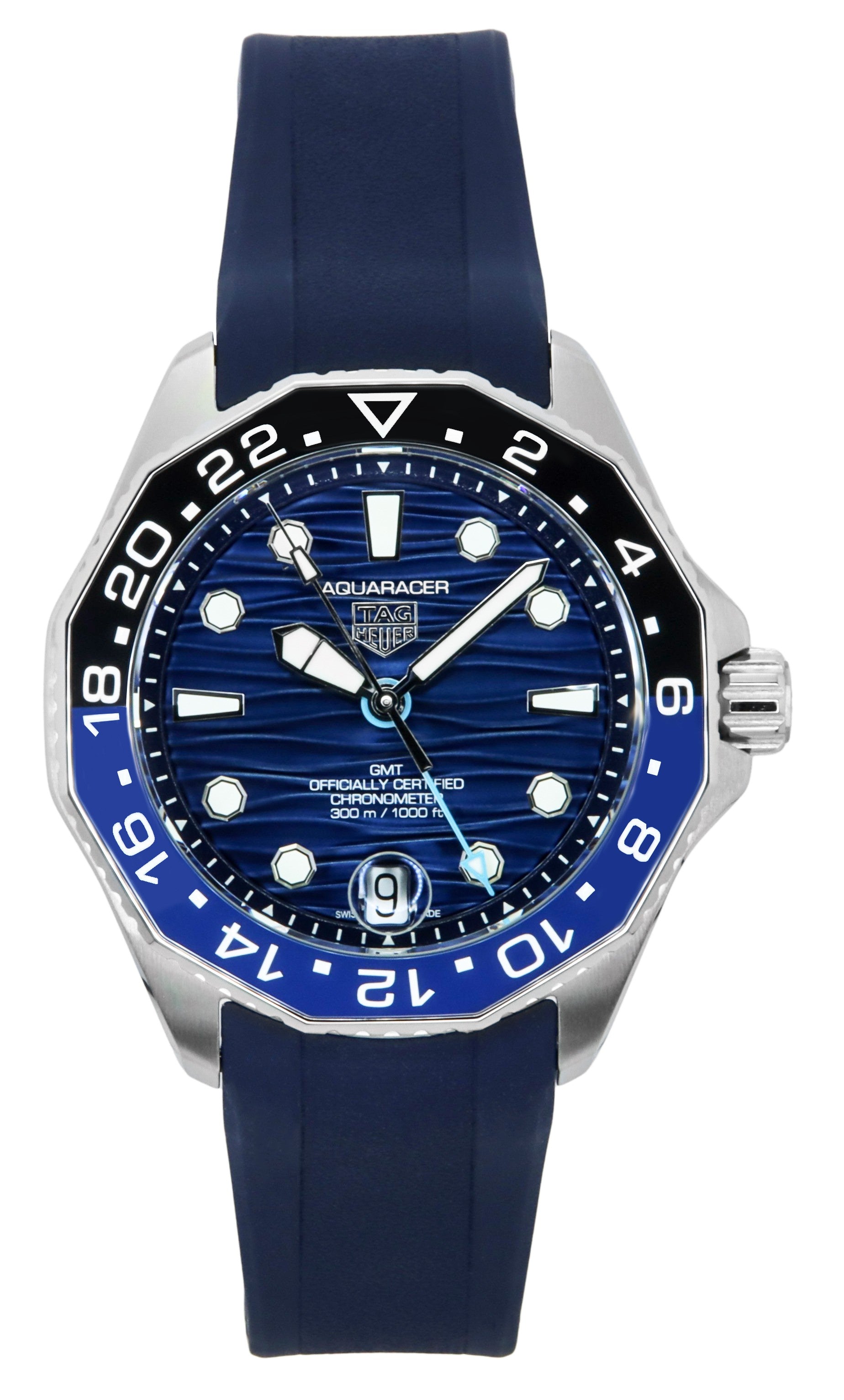 TAG Heuer Aquaracer Professional GMT Rubber Strap Blue Dial Automatic Diver's WBP5114.FT6259 300M Men's Watch