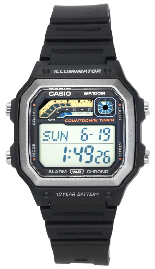 Casio Standard Digital Black Resin Strap Quartz WS-1600H-1A 100M Men's Watch