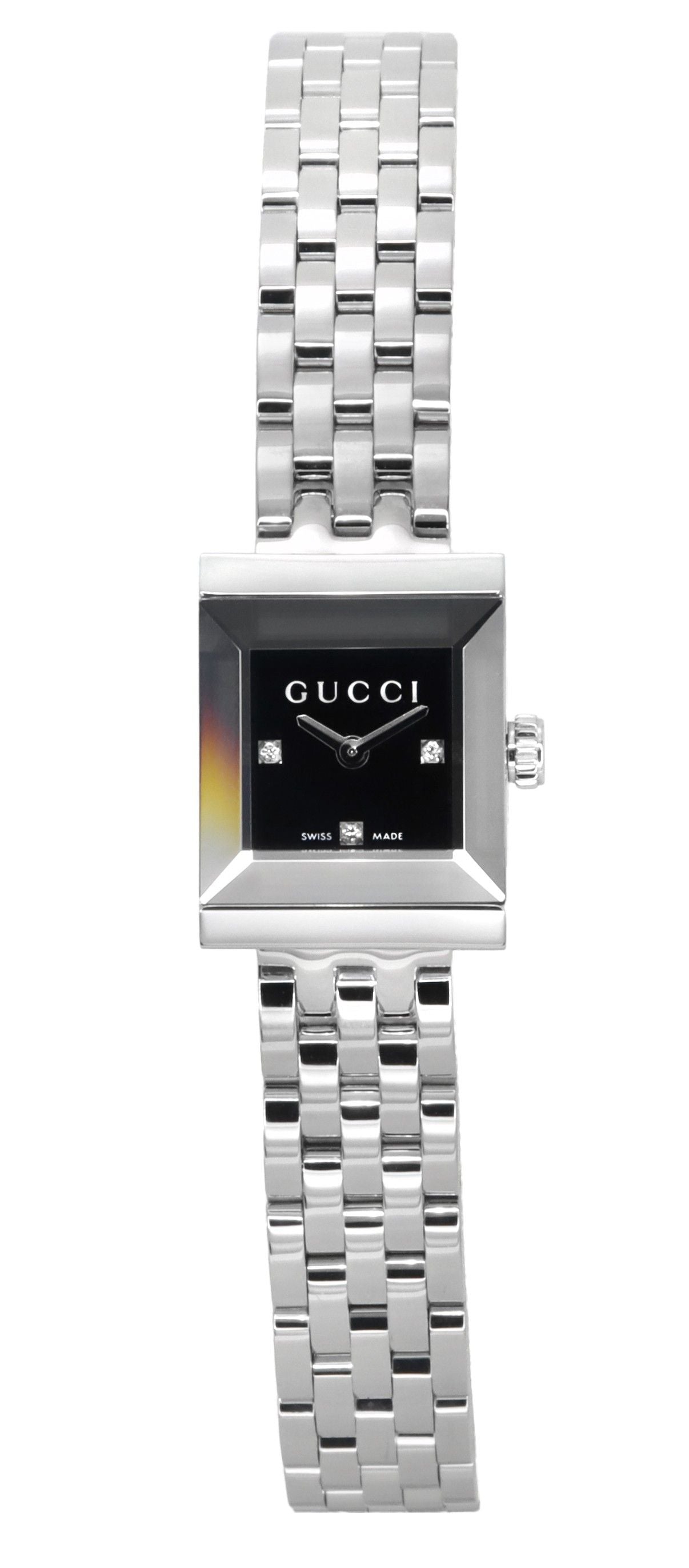 Gucci G-Frame Diamond Accents Stainless Steel Black Dial Quartz YA128507 Women's Watch