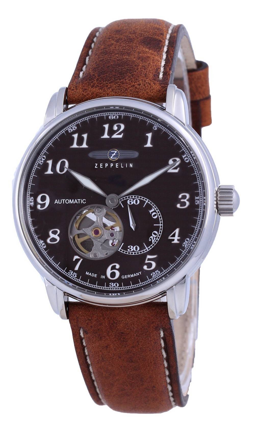 Zeppelin LZ127 Graf Open Heart Leather Automatic 7666-4 76664 Men's Watch